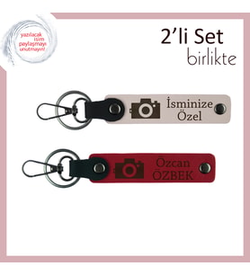 Anılarını Taşıyan Tasarım, Kamera Temalı, Kişisel Yazılı Anahtarlık Takımı, Pudra-Kırmızı