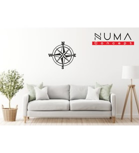 Numa Concept-Pusula Güney Kuzey Doğu Batı Duvar Oda Ev Aksesuarı Ahşap Tablo  (32x32) (Siyah)