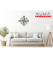 Numa Concept-Pusula Güney Kuzey Doğu Batı Duvar Oda Ev Aksesuarı Ahşap Tablo  (32x32) (Siyah)