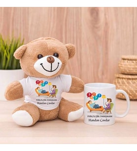 Bayan Psikolojik Danışmana Hediye Peluş Ayıcık ve Kupa Bardak (Model 1)