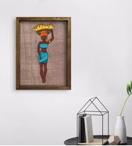 BK Home African Woman Tasarımlı Doğal Masif Ahşap Çerçeveli Tablo 45x65cm-3