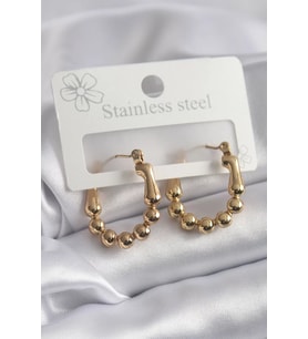 316L Çelik Gold Renk Topçuk Halka Model Kadın Küpe - TJ-BKP8301