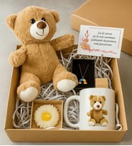 BK Gift Kişiye Özel Ayıcık & Kupa & Mum & Gök Kuşağı Kolye & Ahşap Not Tutacağı ve Hediye Notu Hediye Seti, Arkadaşa Hediye