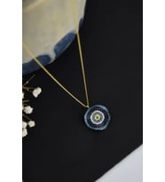 Papatya Silver 925 Ayar Gümüş Taşlı Dalgalı Nazar Kolye (Gold)