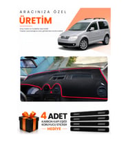 VOLKSWAGEN CADDY (2004-2010) Uyumlu Torpido Koruma Örtüsü Oto Kılıfı - Siyah Kırmızı