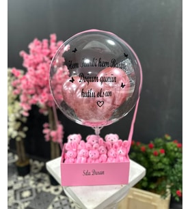 Pembe Dikdörtgen Kişiye Özel Balon Kutusu