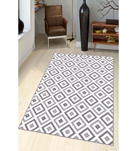 Koyu Gri Karo Kaymaz Taban Makinede Yıkanabilir Halı KR002 - 100 x 160 cm