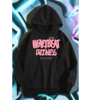 HeartBeat Baskılı Unisex Oversize Sweatshirt (Siyah)