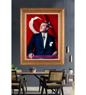 Altın Varaklı Çerçeveli Paspartulu Atatürk Tablo DC1448 (Gold)