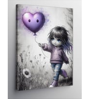 Kanvas Tablo Mor Balonlu Çocuk
