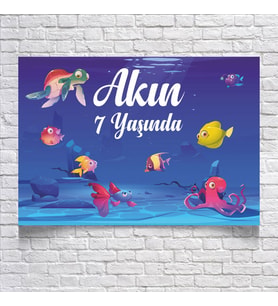 DENİZ VE BALIK TEMALI DOĞUM GÜNÜ AFİŞİ 35X50 cm
