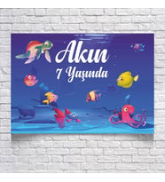 DENİZ VE BALIK TEMALI DOĞUM GÜNÜ AFİŞİ 35X50 cm