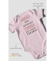 Annem İçin Dünyayı Teyzem İçin Annemi Yakarım Baskılı Bebek Zıbını  %100 Pamuk Kısa Kol (Bebek Pembesi)