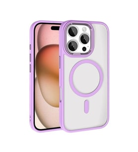 Coverzone iPhone 16 Pro Max ile uyumlu K?l?f Wireless ?arj �zellikli Metal buton Z-Krom MagSafe ile uyumlu ?effaf Transparan Double Color Silikon Kapak Pembe