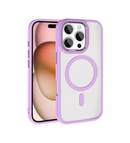 Coverzone iPhone 16 Pro Max ile uyumlu K?l?f Wireless ?arj �zellikli Metal buton Z-Krom MagSafe ile uyumlu ?effaf Transparan Double Color Silikon Kapak Pembe