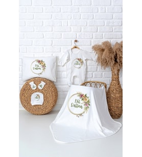 Pia Baby Premium %100 Pamuk Hastane Çıkışı Tulumlu Yenidoğan Kız Bebek Hediye Seti 5088-03 (Ekru)