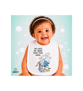 Şirinler Keten Bebek Mama Önlüğü – Yumuşak, Emici, Yıkanabilir, Özel Tasarım P189