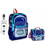 Coral High Mavi Astronot Baskılı Okul Çantası ve Beslenme Çantası Seti - Erkek Çocuk - USB Soketli