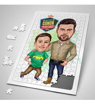 Yakışıklı Baba ve Oğlu Karikatürlü Puzzle