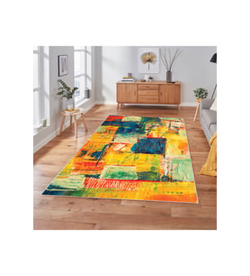 Rovigo Home Dijital Baskı Yıkanabilir Kaymaz Taban Salon Halısı RVG1836-SD039 (Sarı)