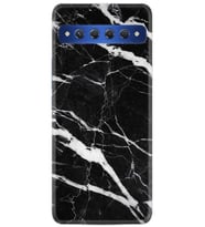 TCL 10 Plus Kılıf Desenli Silikon Siyah Şerit Mermer