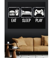 "Eat Sleep Play" Gamer Simgeleri Dekoratif Kanvas - Mdf Ahşap Tablo