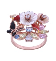 Renkli Çiçekli Rose Gold Gümüş Yüzük 7.3 Gr