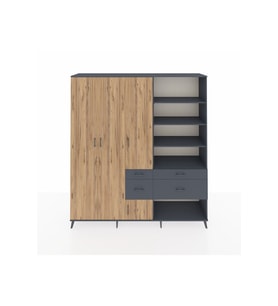 Hyperion Dolap 14 Raflı 4 Çekmeceli 4 Kapaklı 220x44x243 Antrasit-Çam/Antrasit