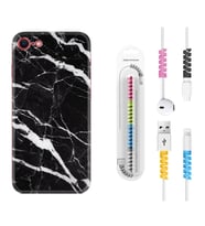 Apple iPhone 5 6 7 8 Plus Se XR Kılıf Kablo Koruma Spiral Silikon Siyah Şerit Mermer 1318