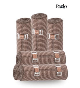 Parlo Elastik Bandaj 20 cm x 1,5 m 6’lı Set – %300 Esnek, 4,5 m’ye Kadar Uzayan, Metal Kancalı Destek ve Sargı Bandajı