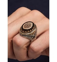 Oval Sıkma Kehribar Taşlı 925 Erkek Gümüş Yüzük