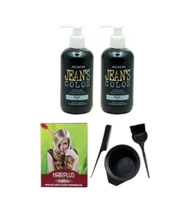 Jeans Color Saç Boyası Yeşil 250ml 2ad, Saç Açıcı ve Fluweel Saç Boya Kabı Seti