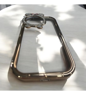 IPHONE 15 Pro Max Gold renk Mickey Mouse miki lüx taşlı silikon telefon kılıfı