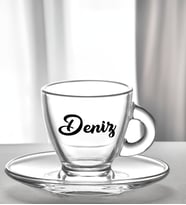 BK Gift Kişiye Özel İsimli DTF Cam Kahve Fincanı, Sevgiliye Hediye, Arkadaşa Hediye, Doğum  Günü Hediyesi
