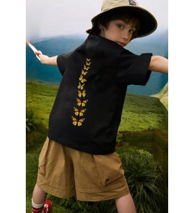 Çocuk Kral Kelebek Baskılı Pamuklu Tshirt (Siyah)