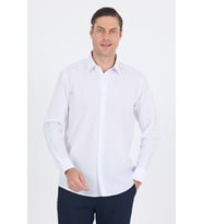 Beyaz Sert Yaka Uzun Kol Cepsiz Comfort Fit Pamuklu Gömlek 1004255287