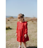 Kız Bebek Elbise Kız Çocuk Elbise Doğum Günü Parti Düğün Elbise Uzun Kol Bebek Giyim (Kırmızı)