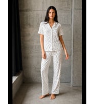 Night V Yaka Düğmeli Casual Pijama Takımı