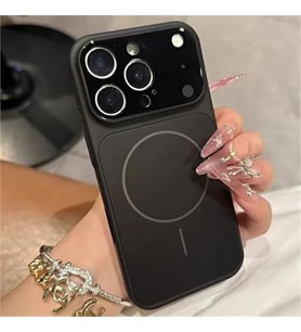 ?Phone 14 Pro Max ile Uyumlu 17 Pro Max G�r�n�ml� Magsafe Destekli Kablosuz ?arj �zellikli Kamera Lens Korumal? ??k Metal G�r�n�ml� Telefon K?l?f?