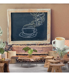 Kahve Bardağı Ve Çekirdeği Temalı Cafe Duvar Kağıdı Baskı