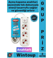 #Priz Dayanıklı Güvenli Elektrik Ofis TV Yanı 3'lü Topraklı Anahtarlı 2 Metre Kablolu Şık Grup Priz