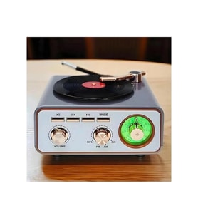 Metalik Nostaljik Tasarım Plak Çalar Görünümlü Ralu Bluetooth Hoparlör Retro Müzik Plak