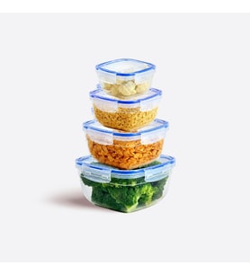Şeffaf Kare Şekilli İç İçe Geçebilen Saklama Kabı Seti Contalı Kapak Sıvı Sızdırmaz Hava Geçirmez Kapaklı Gıda Saklama Takımı Sebze Erzak Bakliyat Kapları (4'lü Set (500,900,1500,2400 ml)