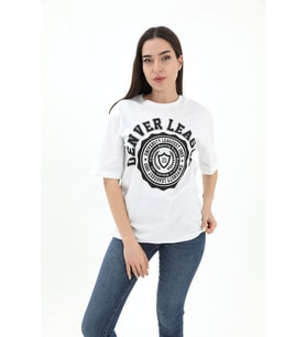 Bisiklet Yaka Denver Leagune Baskılı T-Shirt - Beyaz