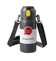 304 L Çelik Siyah 600 ml Askılı ve Pipetli Matara Suluk cin411sy
