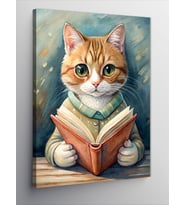 Kanvas Tablo Kitap Okuyan Sarı Kedi