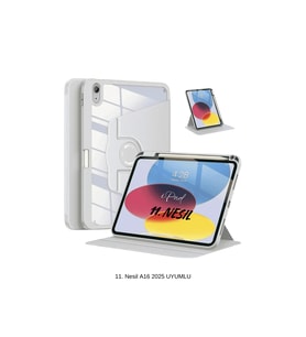 iPad 11. Nesil A16 2025 Uyumlu 360° Dönebilen Yatay Dikey Standlı Fuchsia Pino Tablet Kılıfı (Gri)