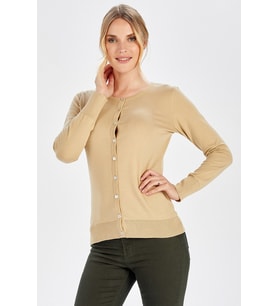Peraluna MILA CARDIGAN Bisiklet Yaka Basic Pamuklu Kadın Triko Hırka - BEJ