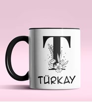 Kişiye Özel T Harfi Romantik Tasarım Siyah Renk Kupa (Siyah)