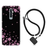 Oppo Reno 2Z 4 Lite 4 Pro 5 6 7 A31 Kılıf Boyun Askılı Silikon Black flowers 1391